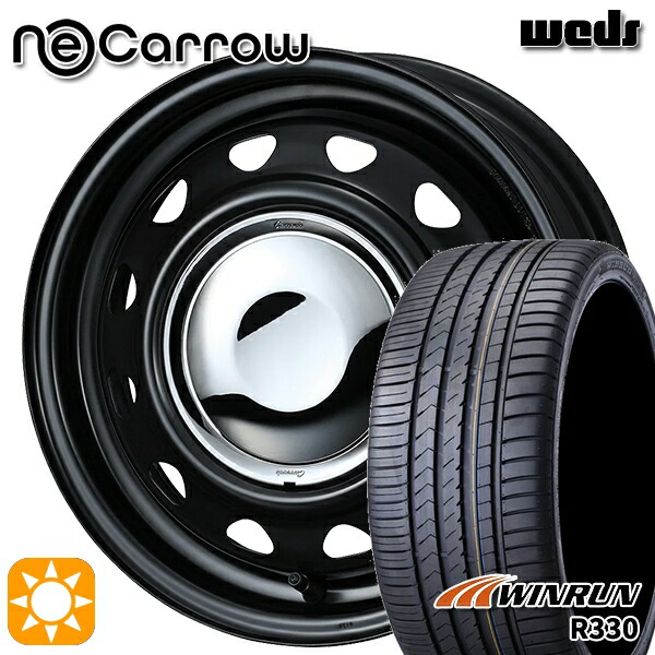 【取付対象】165/55R14 72H ウィンラン R330 Weds ネオキャロ セミマットブラック/クロームキャップ 14インチ 4.5J 4H100 +45 サマータイヤホイールセット
