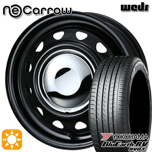 【取付対象】165/60R14 75H ヨコハマ ブルーアース RV03 Weds ネオキャロ セミマットブラック/クロームキャップ 14インチ 4.5J 4H100 +45 サマータイヤホイールセット |トレッド新横浜師岡店