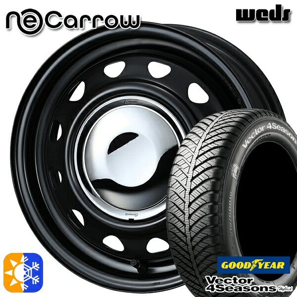 165/65R14 79H グッドイヤー ベクター フォーシーズンズ Weds ウェッズ ネオキャロ セミマットブラック/クロームキャップ 14インチ 4.5J 4H100 +45 オールシーズンタイヤホイールセット