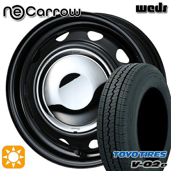 【取付対象】軽トラ 145/80R12 80/78N トーヨー V02E V-02E Weds ネオキャロ セミマットブラック/クロームキャップ 12インチ 3.5J 4H100 +34 サマータイヤホイールセット