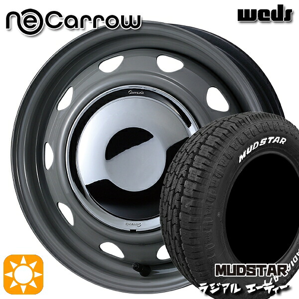 【取付対象】軽トラ 145/80R12 80/78N LT マッドスター ラジアル A/T ホワイトレター Weds ウェッズ ネオキャロ グレー/クロームキャップ 12インチ 3.5J 4H100 +34 サマータイヤホイールセット