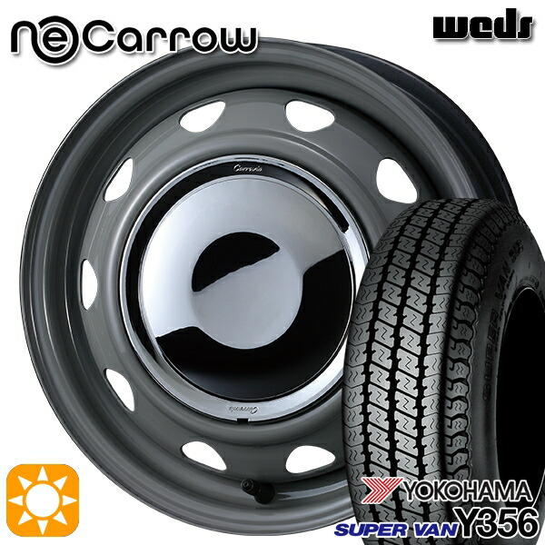 【取付対象】軽トラ 145/80R12 80/78N ヨコハマ スーパーバン Y356 Weds ウェッズ ネオキャロ グレー/クロームキャップ 12インチ 3.5J 4H100 +34 サマータイヤホイールセット