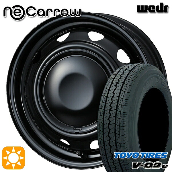 【取付対象】軽トラ 145/80R12 80/78N トーヨー V02E V-02E Weds ネオキャロ セミマットブラック/セミマットブラックキャップ 12インチ 3.5J 4H100 +34 サマータイヤホイールセット