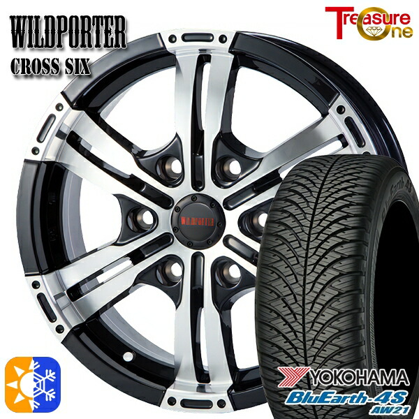 215/60R17 100V ヨコハマ ブルーアース 4S AW21 トレジャーワン ワイルドポーター クロスシックス ブラックポリッシュ 17インチ 6.5J 6H139.7 オールシーズンタイヤホイールセット