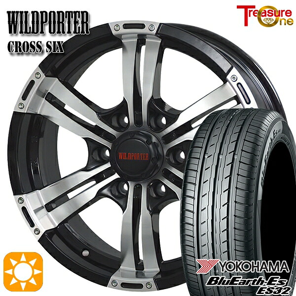 【取付対象】215/60R17 96H ヨコハマ ブルーアース ES32 トレジャーワン ワイルドポーター クロスシックス ブラックポリッシュ 17インチ 6.5J 6H139.7 サマータイヤホイールセット