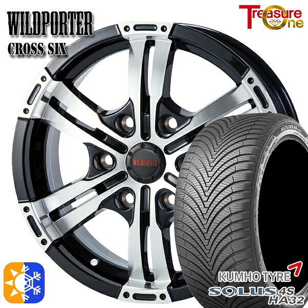 215/60R17 100V XL クムホ ソルウス 4S HA32 SUV トレジャーワン ワイルドポーター クロスシックス ブラックポリッシュ 17インチ 6.5J 6H139.7 オールシーズンタイヤホイールセット