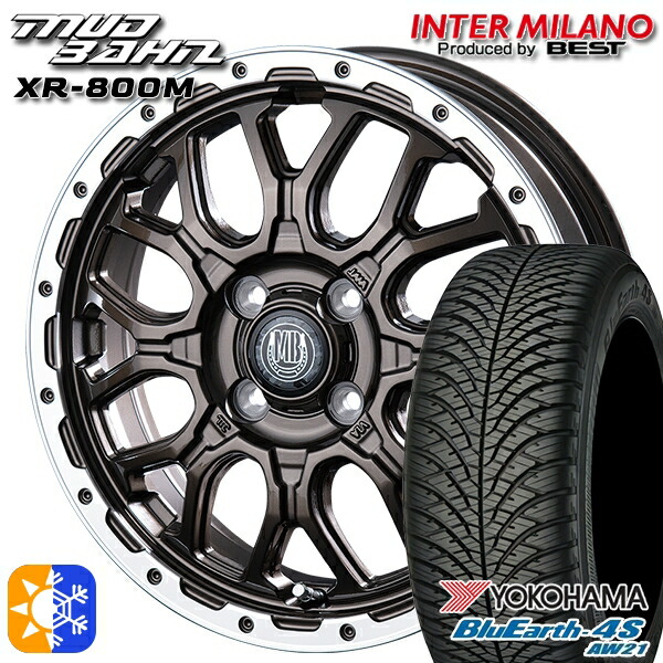 N-BOX ウェイク 165/55R15 75V ヨコハマ ブルーアース 4S AW21 インターミラノ マッドバーン XR-800M GBR/RP 15インチ 4.5J 4H100 オールシーズンタイヤホイールセット