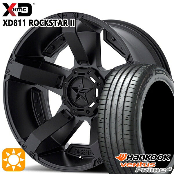 【取付対象】225/65R17 102H ハンコック veNtus PRime4 K135A KMC XD811 ROCKSTAR II 17インチ 8.0J 5H114.3 MATTEBLACK(w/Matte BK Accents) サマータイヤホイールセット