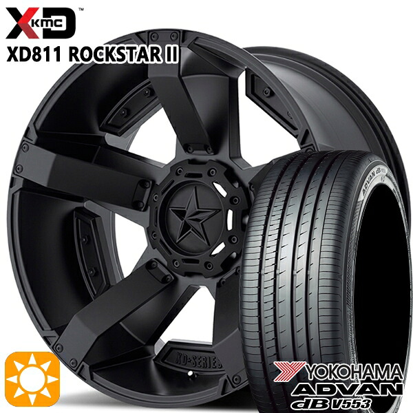 【取付対象】225/65R17 106V XL ヨコハマ アドバンデシベル V553 KMC XD811 ROCKSTAR II 17インチ 8.0J 5H114.3 MATTEBLACK(w/Matte BK Accents) サマータイヤホイールセット