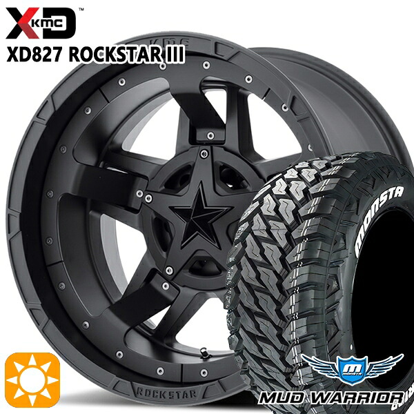 【取付対象】JEEPラングラー 265/70R17 121/118Q 10PR LT モンスタ マッドウォーリアー KMC XD827 ROCKSTAR III 17インチ 8.0J 5H127 MATTE BLACK(w/Black Accents) サマータイヤホイールセット ｜トレッド新横浜師岡店