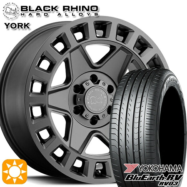 【取付対象】225/65R17 102H ヨコハマ ブルーアース RV03 ブラックライノ YORK ヨーク 17インチ 8.0J 5H114.3 MATTE GUNMETAL サマータイヤホイールセット