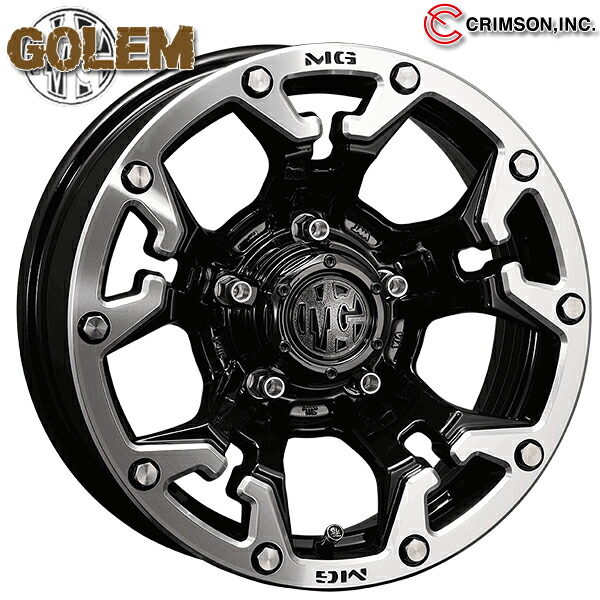 16インチ 6.0J 5H139.7 -5 CRIMSON クリムソン MG ゴーレム ブラックマシニングリップ アルミホイール単品 4本（1台分）送料無料