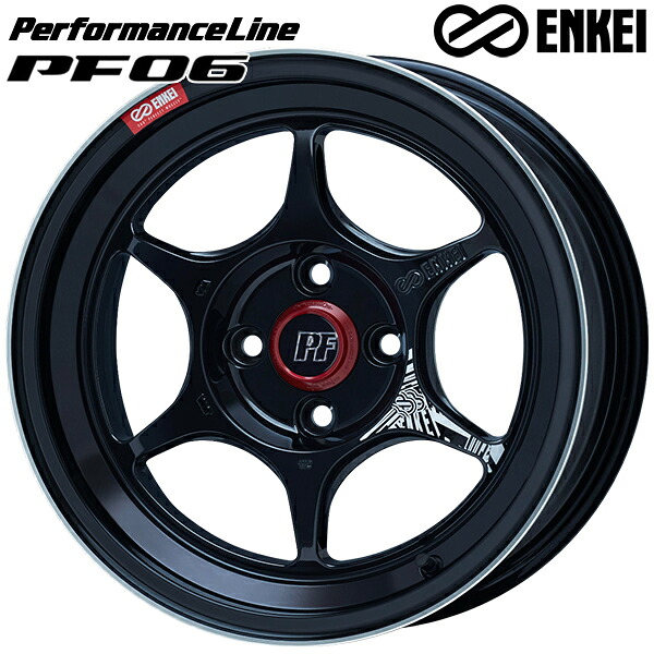 15インチ 8.0J 4H100 +25 ENKEI エンケイ パフォーマンスライン PF06 マシニングブラック アルミホイール単品 4本（1台分）送料無料