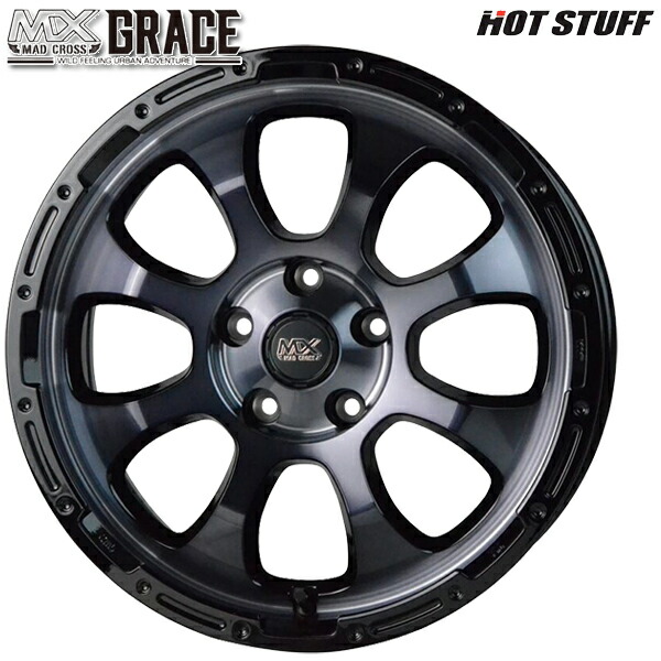 16インチ 7.0J 5H114.3 +38 HotStuff ホットスタッフ マッドクロスグレイス ブラッククリア/リムブラック アルミホイール単品 1本 4本以上送料無料 |トレッド新横浜師岡店