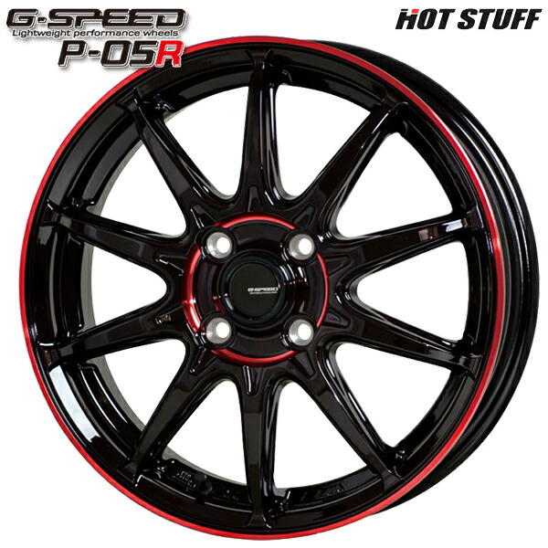 17インチ 6.5J 4H100 +45 HotStuff ホットスタッフ ジースピード P-05R ブラック/レッドクリア アルミホイール単品 4本（1台分）送料無料