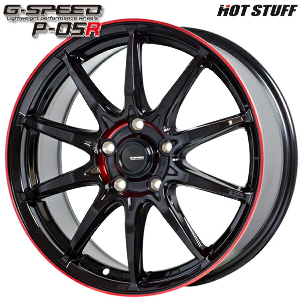 17インチ 7.0J 5H114.3 +55 HotStuff ホットスタッフ ジースピード P-05R ブラック/レッドクリア アルミホイール単品 4本（1台分）送料無料