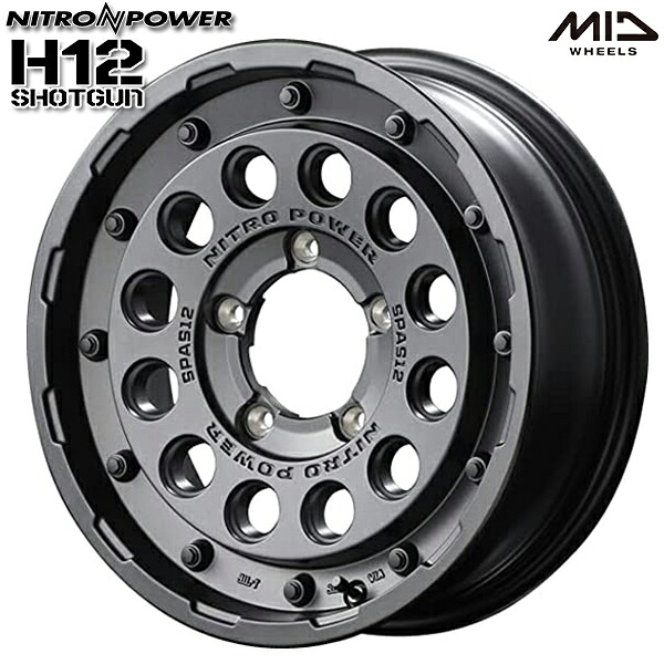 16インチ 5.5J 5H139.7 +20 MID ナイトロパワー H12ショットガン バレルブラック アルミホイール単品 1本 4本以上送料無料
