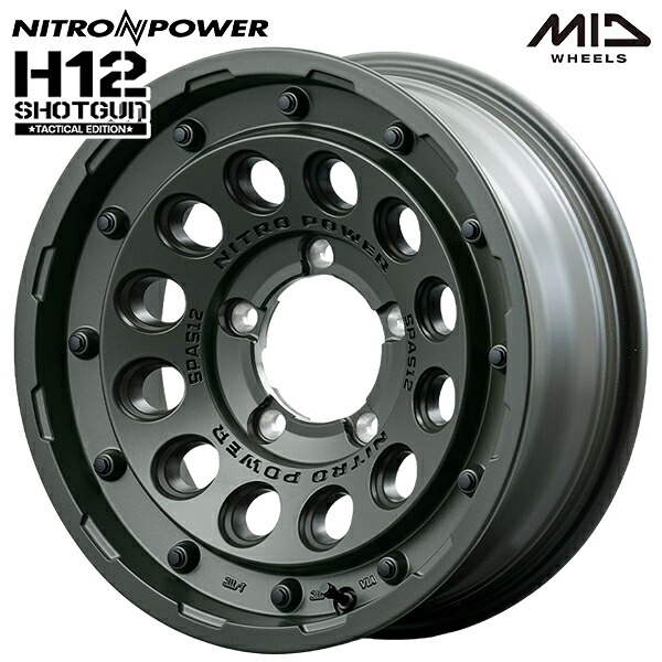16インチ 6.0J 5H139.7 -5 MID ナイトロパワー H12 ショットガン タクティカルエディション セミグロスODグリーン アルミホイール単品 1本 4本以上送料無料 |トレッド新横浜師岡店