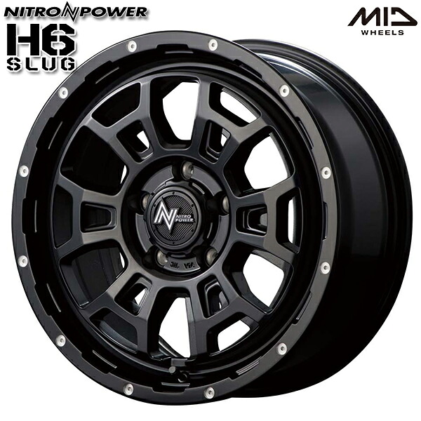 16インチ 7.0J 5H114.3 +40 MID ナイトロパワー H6スラッグ セミグロスブラック/マシニング アルミホイール単品 4本（1台分） 送料無料