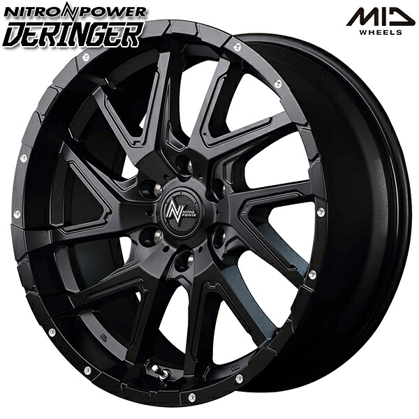 17インチ 8.0J 6H139.7 +20 MID ナイトロパワー デリンジャー セミグロスブラック/フランジピアスドリルド アルミホイール単品 4本（1台分） 送料無料