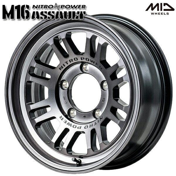 16インチ 6.0J 5H139.7 -5 MID ナイトロパワー M16 アサルト スティールクリア アルミホイール単品 1本 4本以上送料無料