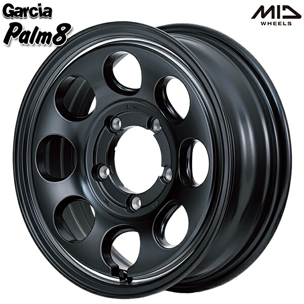 16インチ 6.0J 5H139.7 -5 MID Garcia Palm8 ガルシア パーム8 セミグロスブラック/ヴァーレイポリッシュ アルミホイール単品 1本 4本以上送料無料 ｜トレッド新横浜師岡店