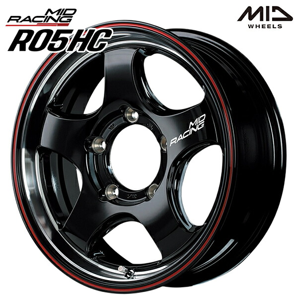 16インチ 5.5J 5H139 +20 MID RMP レーシング R05HC BKリムヴァーティカルP/レッドライン アルミホイール単品 4本（1台分） 送料無料