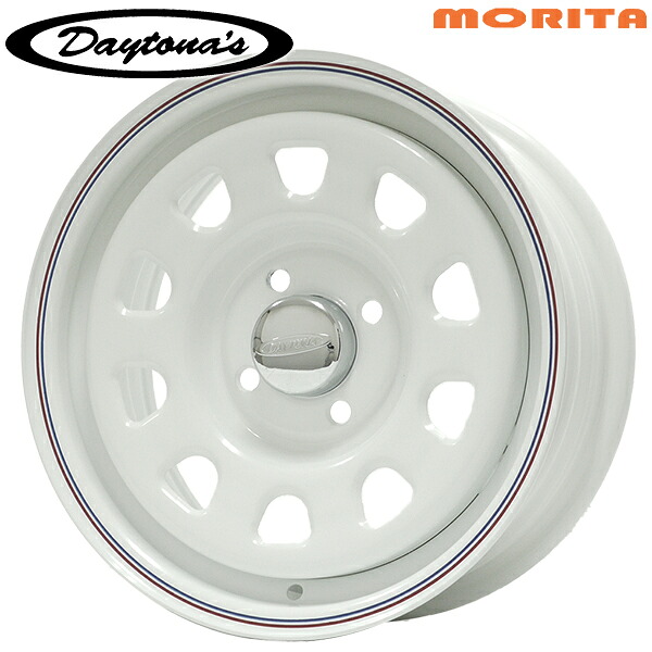 MRT デイトナズ サイズ：14インチ 6.0J HOLE/PCD：4H 100 インセット：30 カラー：ホワイト（レッド/ブルーライン） スチールホイール単品 4本（1台分）送料無料