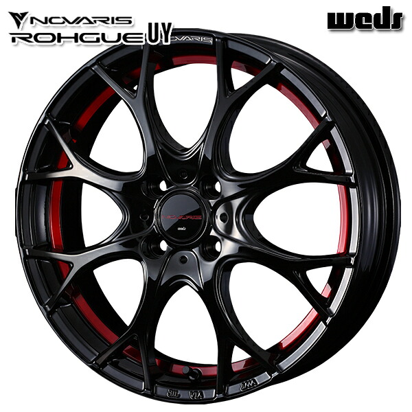 14インチ 4.5J 4H100 +45 Weds ウェッズ ノヴァリス ローグ UY ピアノブラック/レッドライン アルミホイール単品 4本(1台分)送料無料 個人宅配送不可 |トレッド新横浜師岡店