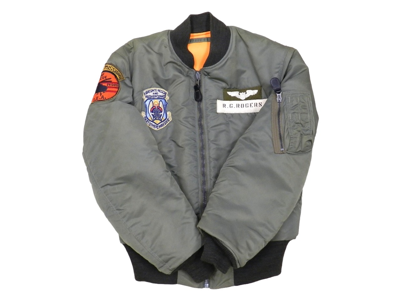 ▲★【中古】 バズリクソンズ MA-1オリジナルスペックラインマン サイズS アーミーグリーン / 裏地チェッカー BR13045/BR13110 Buzz Rickson's