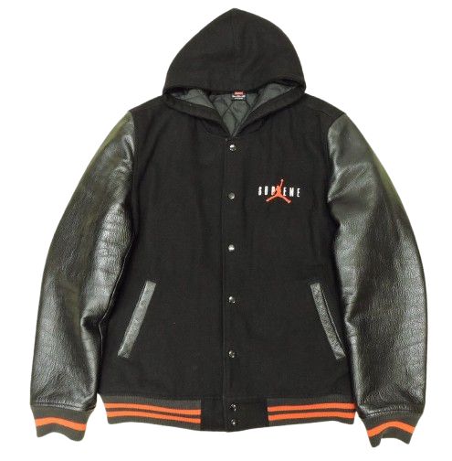 ▲★【中古】 15FWモデル Supreme×JORDAN Hooded Varsity Jacket サイズXL ブラック フーデッド バーシティ ジャケット シュプリーム×ジョーダン