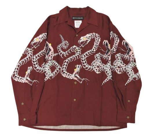 ▲★【中古】 25FW青写真 WACKO MARIA ハワイアンプルオーバー L/S スカルスネーク 25FW-WMS-HI04 大きさM 赤銅色 ワコマリア