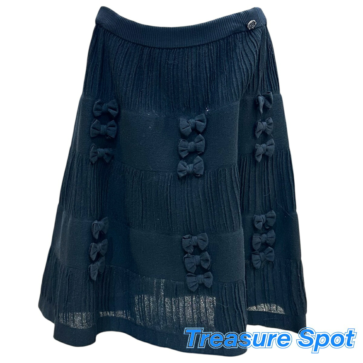 CHANEL　シャネル　スカート　リボン　レディース　＃38　コットン58%　ナイロン31%　ポリエステル10%　スパンデックス1%　　ブラック系【トレジャースポット】【中古】｜Treasure　Spot 28,120円