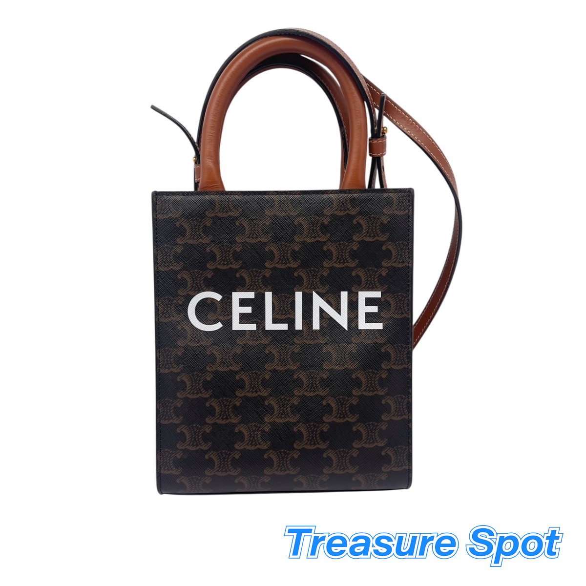 セリーヌ CELINE ミニバーティカル 河馬 トリオンフ 帆布 ショルダーバッグ タン ミニハンドバック ななめ掛け【中古】 【【トレジャースポット】貨物輸送無料