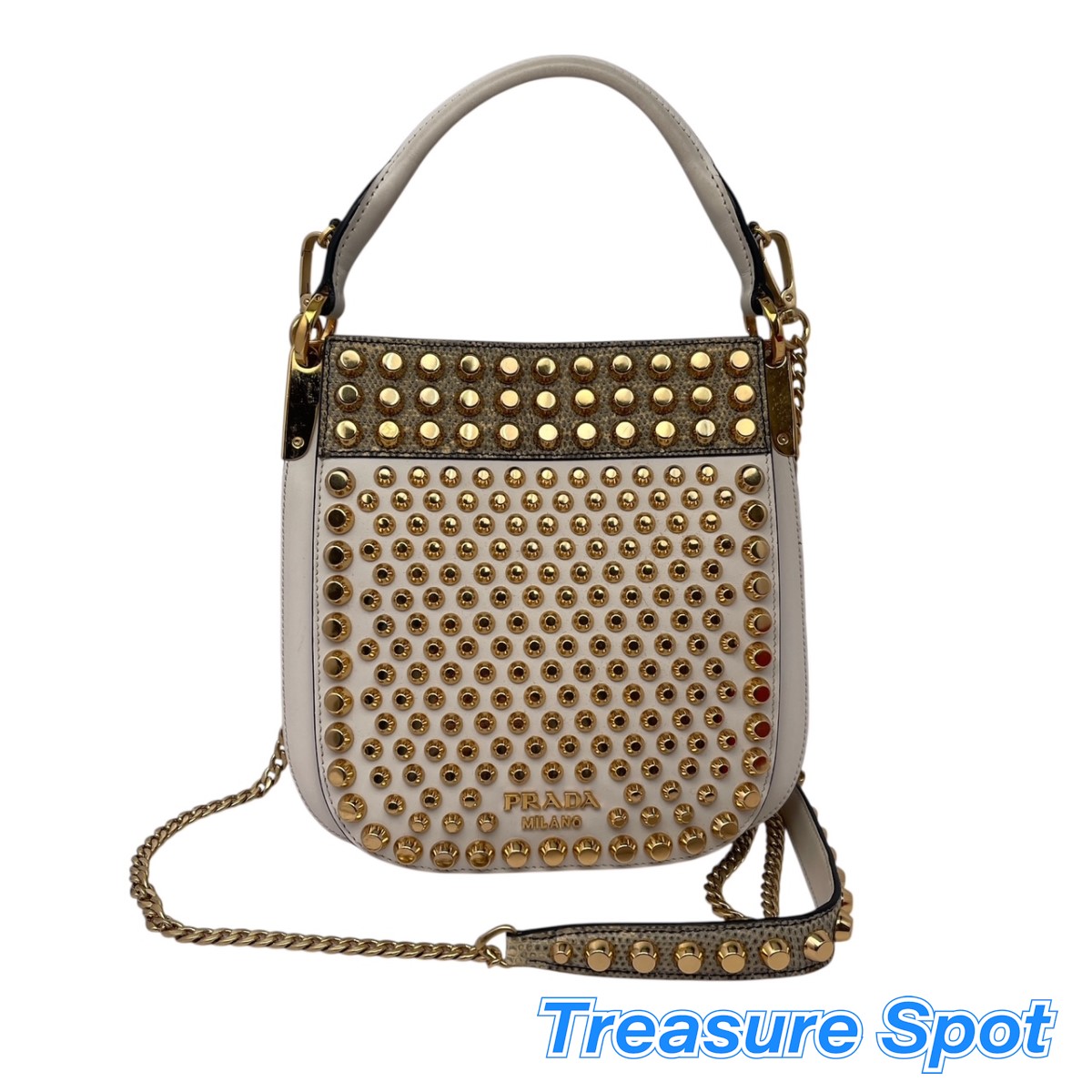 PRADA プラダ margit bag ハンドバッグ チェーンショルダーバッグ 白 ゴールドスタッズ 【中古】【トレジャースポット】送料無料|Treasure Spot