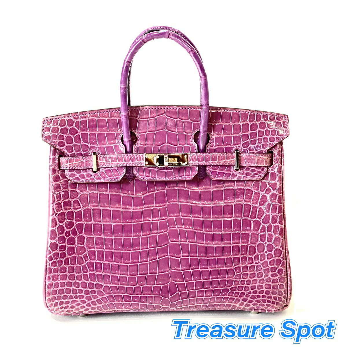 楽天市場 エルメス Hermes バーキン25 クロコポロサス ヴィオレ シルバー金具 I刻印 ハンドル部新品交換済 送料無料 トレジャースポット 中古 Treasure Spot