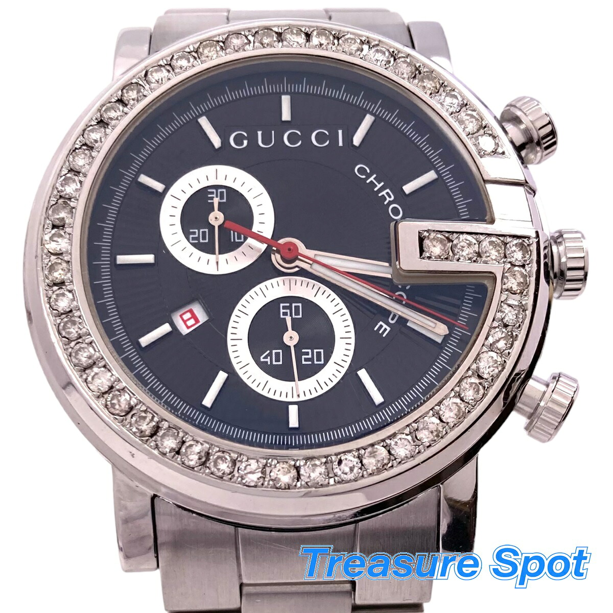 グッチ GUCCI 101M Gークロノ アフターダイヤ Qz クォーツ メンズ 専用箱 送料無料 【トレジャースポット】 中古|Treasure Spot