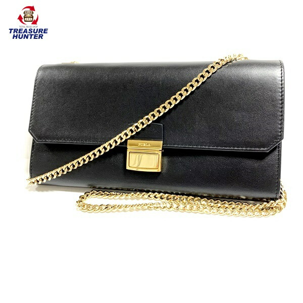 とっておきし新春福袋 長財布 二つ折り ウォレット チェーン 中古 フルラ ブラック Furla レディース ショルダー ポシェット ゴールド金具 黒 th Storefic Com