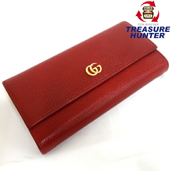 【中古】GUCCI グッチ 長がま口 プチマーモント 456116 赤いこと レディース ウォレット 赤 【102045733005】 バッグ・小物・ブランド雑貨-レディース財布-財布・ケース