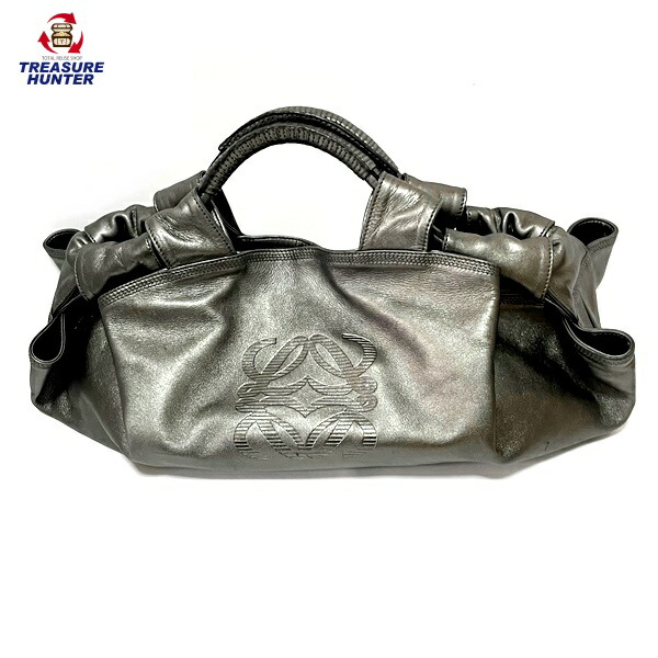 【美品】LOEWE ナッパアイレ ハンドバッグ 羊革 シルバーグレー アナグラム ロエベ ナッパアイレ グレー シルバー 美品】LOEWE ナッパアイレ