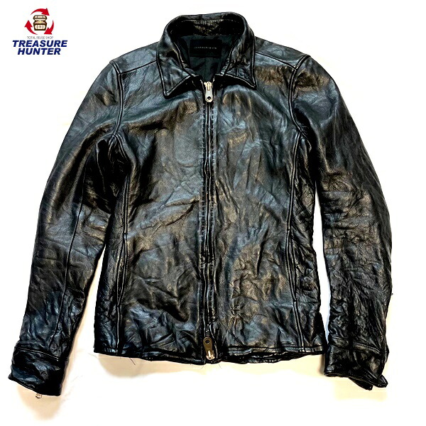 【中古】ジュンハシモト レザー カウレザー ジップシャツ LET015WCF01 サイズ3 ジャケット アウター ブラック 黒 junhashimoto 【100049500002】