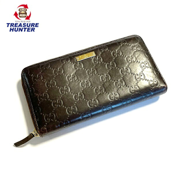 【中古】グッチ シマ レザー ラウンドファスナー 長財布 オーガナイザー 233193 ブラウン 茶 メンズ ゴールド金具 ウォレット GUCCI 【102052840003】|Treasure Hunter店