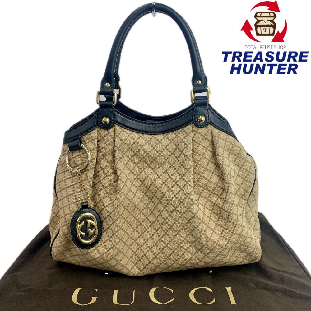 GUCCI ディアマンテ スーキー ハンドバッグ 211944 ベージュ&times;ブラック グッチ 【102058554002】｜Treasure　Hunter店 31,720円