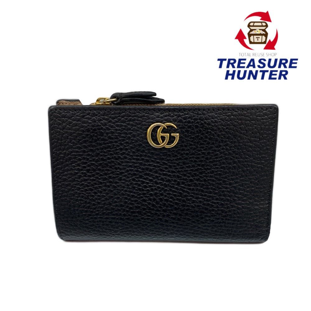 GUCCI グッチ GGマーモント 二つ折り紙入れ 546588・203887  なめし革 黒いこと×ベージュ レディース 紙入れ 【102060384003】