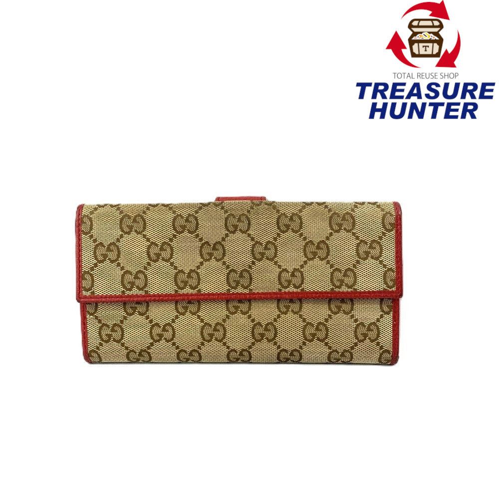 GUCCI(グッチ) GGキャンバス Wホック長財布 231841・2091 キャンバス&times;レザー ブラウン&times;レッド レディース ウォレット 【102060428001】｜Treasure　Hunter店