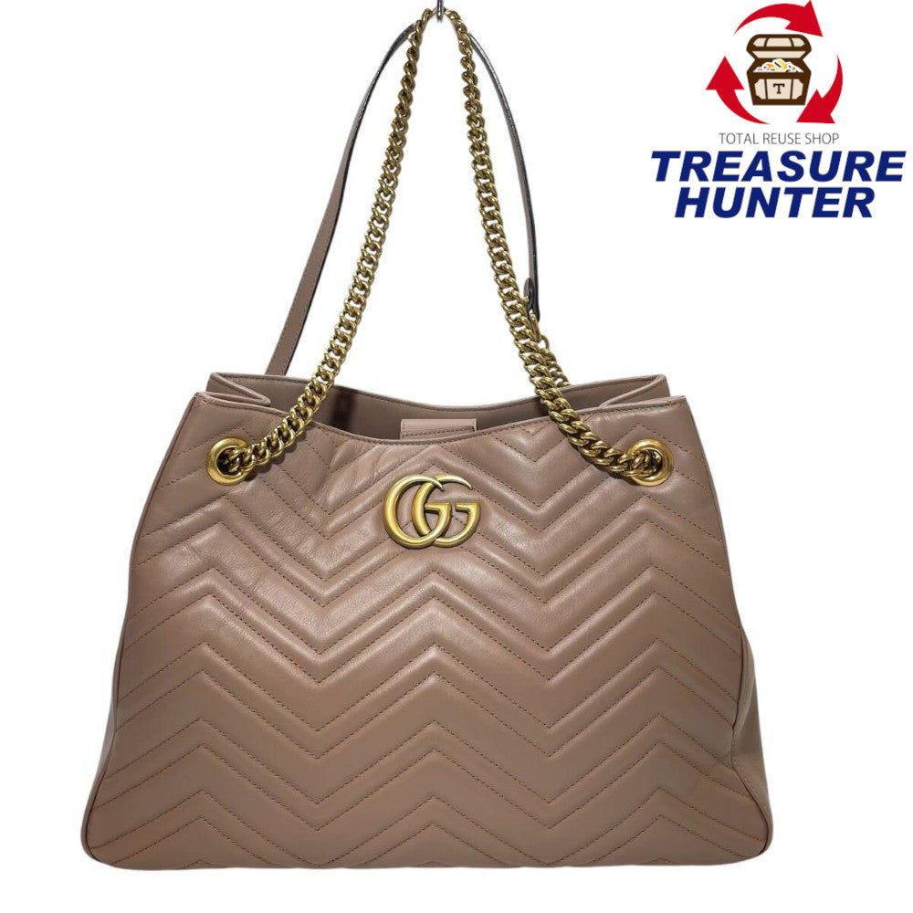グッチ GGマーモント チェーントートバッグ 453569 レザー ピンクベージュ ロゴ GG レディース ゴールド金具 GUCCI 【240001017623】|Treasure Hunter店