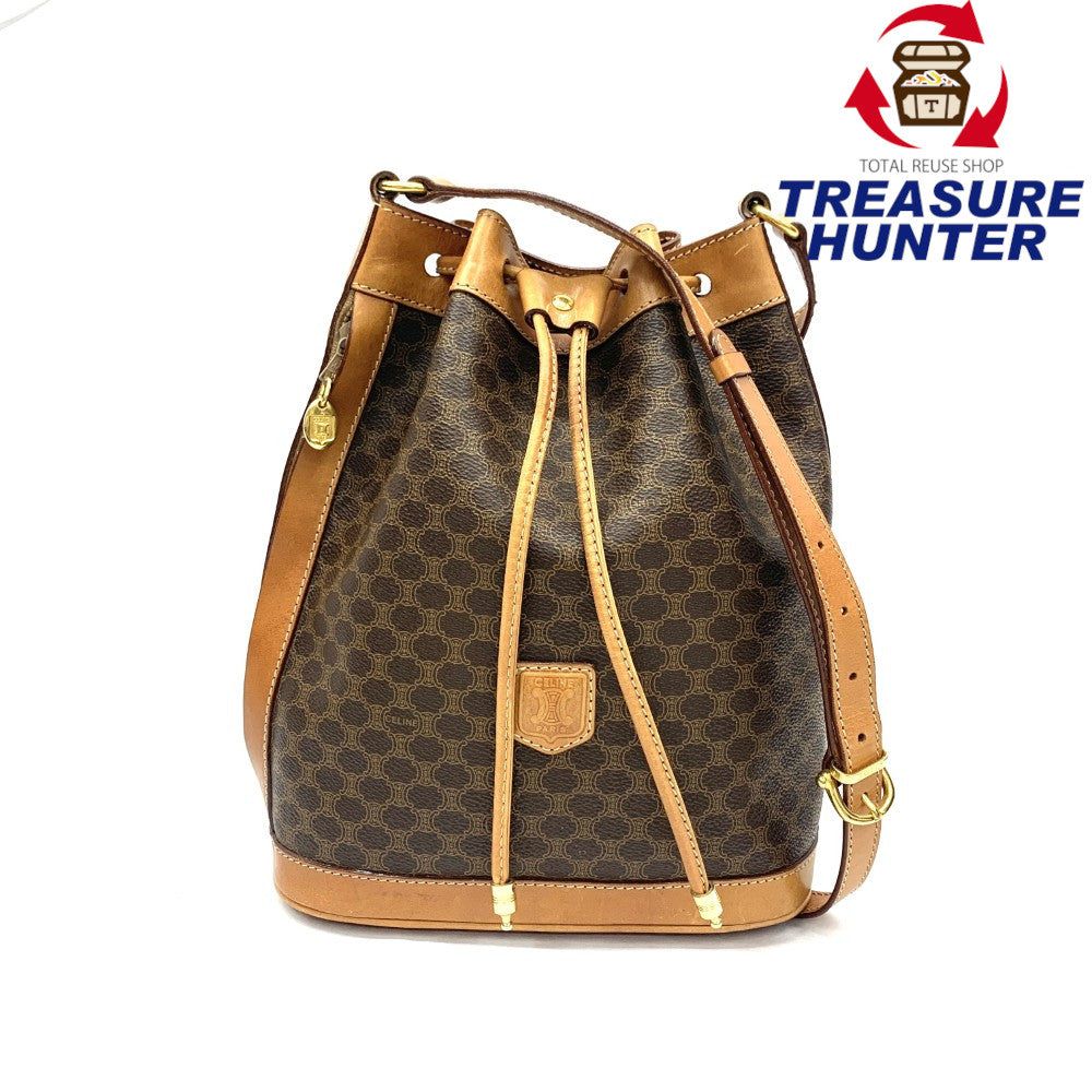 CELINE(セリーヌ) マカダム柄 合切袋ショルダーバッグ PVC×なめし革 赤銅色 レディース 【102042287003】