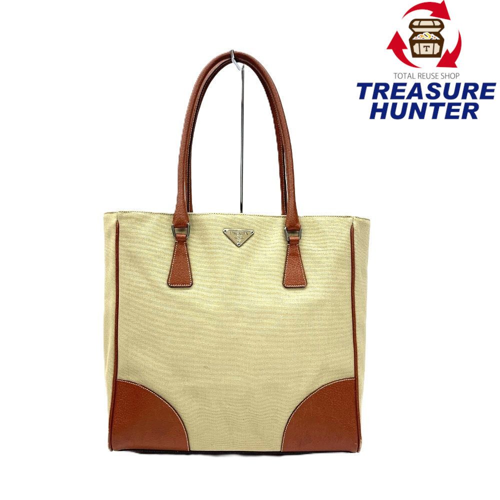 PRADA(プラダ) キャンバス トートバッグ BR0391 キャンバス×レザー ベージュ×ブラウン 【102062443003】|Treasure Hunter店
