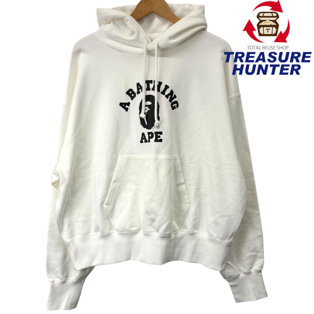 A Bathing Ape カレッジプルオーバーフーディ 001PPK302007L 大きさM 白いこと アベイシングエイプ 【100062167008】