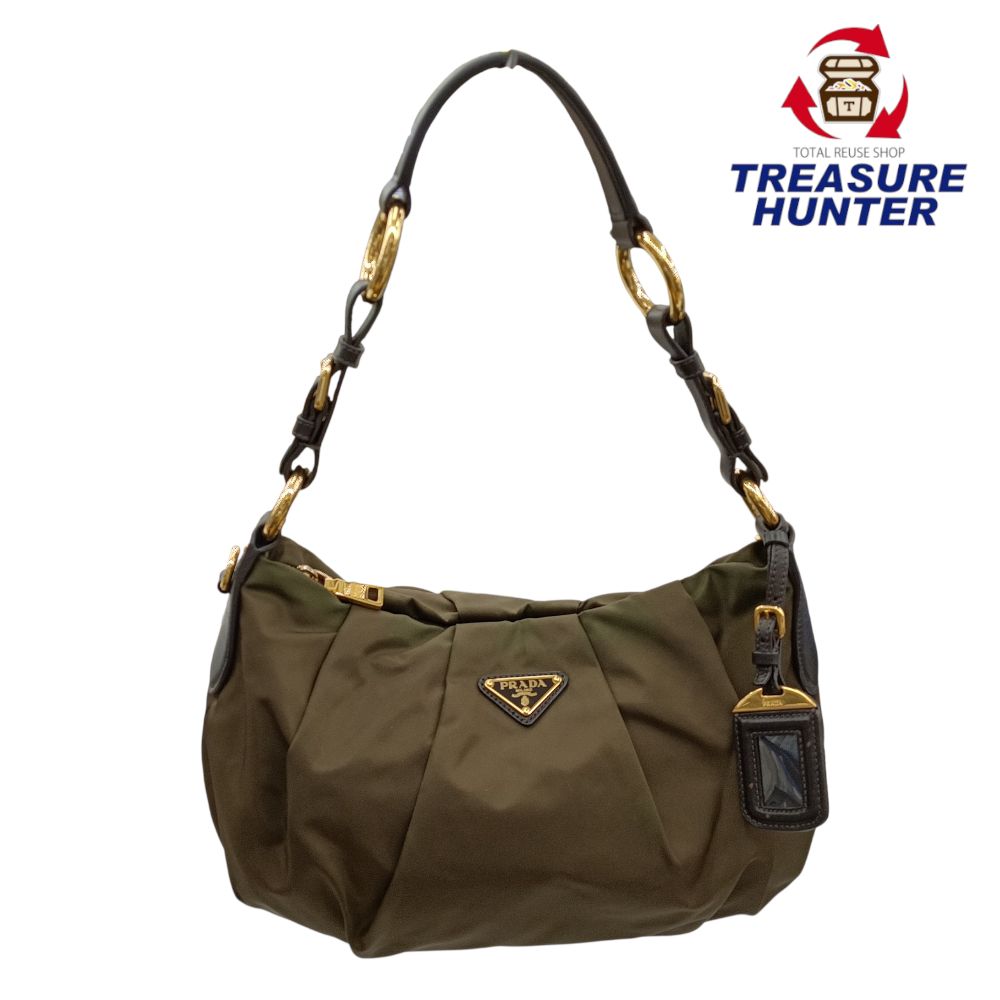 中古 PRADA ナイロンセミショルダーバッグ BR3795 一肩先 レディース カーキ 【102061912002】